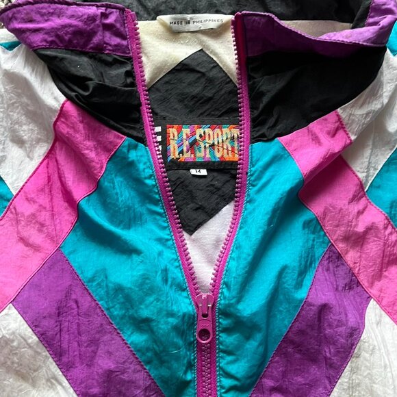 80s Vintage Windbreaker Jacket RE Sport Mens Medium Multicolored Sporty Jacket - Picture 2 of 6